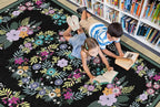 Flagship Carpets Schoolgirl Style Vintage Floral Educational Area Rug for Kids Room Seating Décor, Children's Classroom, Play Carpet for Teaching and Playroom, 5' x 7'6", Black & Multi