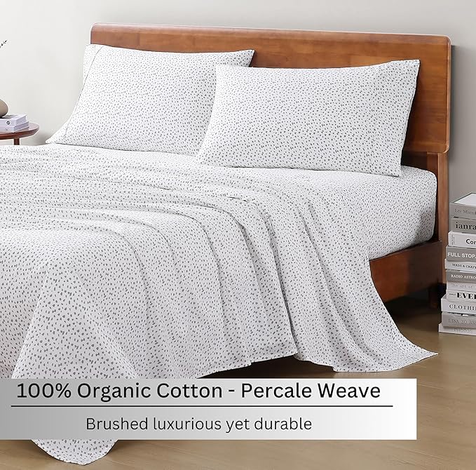 LANE LINEN 100% Organic Cotton Sustainaly Produced Twin XL Bed Sheets, Okeo Tex Certified Printed Cotton Sheets, Luxury Hotel Percale Soft & Comfy Comes in Variety of Colors & Prints- Haze Grey