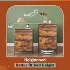 WLIVE Night Stand with Drawers, Dresser for Bedroom with 2 Fabric Drawer, Small Bedside Tables, Nightstand End Table Furniture, College Dorm, Rustic Brown Wood Grain Print, Size L