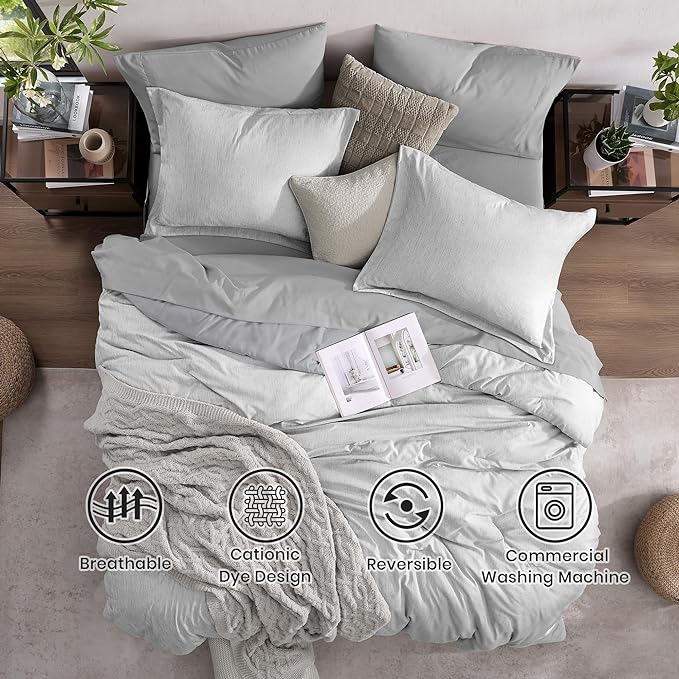 Monbix King Size Comforter Set, Grey Bed Set Reversible, King Size Comforter Set 7 Pieces, Cationic Dyeing Bed in a Bag with Comforter, Sheets, Pillowcases & Shams