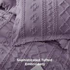 Bedsure Tufted Boho Comforter Set Queen Size - Grayish Purple Boho Bed Set, GentleSoft™ 3 Pieces Farmhouse Shabby Chic Embroidery Bedding, Gifts for Woman, Jacquard Queen Comforter for All Seasons