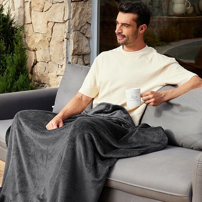 Exclusivo Mezcla Fleece Blanket Twin Size for Bed, Super Soft and Warm, All Season Use, Cozy, Plush, Lightweight, 90x66 Inches, Dark Grey