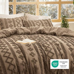 Bedsure Tufted Boho Comforter Set California King Size - Light Brown Boho Bed Set, GentleSoft™ 3 Pieces Farmhouse Shabby Chic Embroidery Bedding, Gifts for Woman, Jacquard Comforter for All Seasons