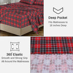 RUVANTI Flannel Sheets Full Size - 100% Cotton Double Brushed Bed Sheets Set, Deep Pockets 16 Inches, All Seasons Breathable & Extra Soft Full Sheets, Warm & Cozy, 4 Piece, Red Plaid