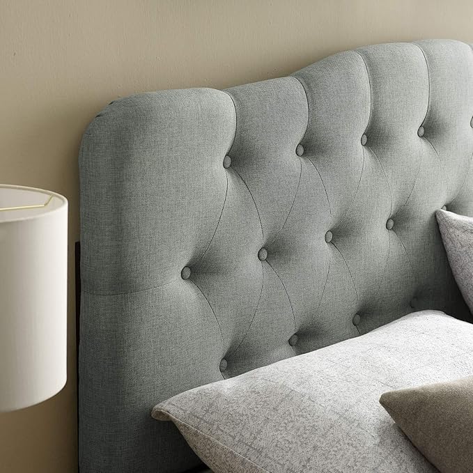 Modway Annabel Tufted Button Linen Fabric Upholstered Queen Headboard in Gray