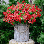 Artificial Flowers for Outdoors Fake Plants - 16 Bundles Faux Outside Greenery Boxwood No Fade Plastic Shrubs Fall Decor Farmhouse Home Garden Thanksgiving Mums (PureRed)