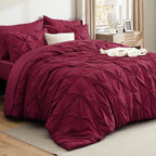 Bedsure Full Comforter Set Dark Red - Bed in a Bag Full Size Bedding Set 7 Pieces, GentleSoft™ Pintuck Bed Set Gift for Family, Pinch Pleat All Season Comforter with Sheets, Pillowcases & Shams