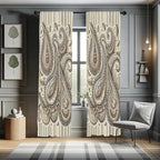 Ambesonne Paisley Curtains, Delicate Bohemian Leafy Motives on Stripes in Neutral Muted Colors, Window Treatments 2 Panel Set for Living Room Bedroom, Pair of - 28" x 84", Warm Taupe Ivory and Sepia