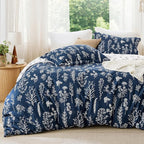 Bedsure King Comforter Set - Navy Bed Set, 3 Pieces Cute Floral Bedding, 1 Soft Reversible Botanical Flowers Comforter and 2 Pillow Shams