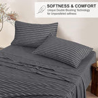 RUVANTI Flannel Sheets Queen Size - 100% Cotton Double Brushed Bed Sheets, Deep Pockets 16 Inches Queen Sheet Set, All Seasons Breathable & Extra Soft - Warm & Cozy, 4 Piece, Pinn Stripe