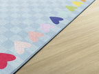 Flagship Carpets Schoolgirl Style Blue with Rainbow Hearts Border Educational Area Rug for Kids Room Seating Décor, Children's Classroom, Play Carpet for Teaching and Playroom, 7'6" x 12', Blue