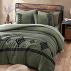 MaiRêve California King Comforter Set Olive Green, Embroidery Western Bedding Set Boho 7 Pieces, Farmhouse All-Season Bed in A Bag with Sheets, Pillowcases & Shams