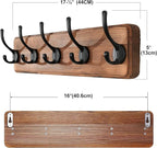 SKOLOO Rustic Wall Mounted Coat Rack with 16 Inch Mounting Hole Distance, Pine Solid Wood Coat Hook Hanger - 5 Hooks for Hanging Clothes Robes Towels Coats