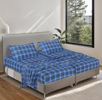 RUVANTI Flannel Sheets Split King Size - 100% Cotton Brushed Split King Bed Sheets Set, Deep Pockets 16 Inches, All Seasons Breathable & Extra Soft, Warm & Cozy, 5 Piece, Blue Plaid
