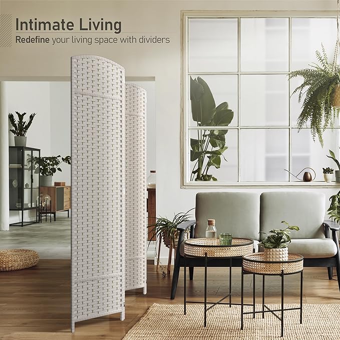 Sorbus 4 Panel Room Divider 6 ft. Tall - Privacy Screen, Extra Wide Double Hinged Panels, Mesh Hand-Woven Design, Partition Room Dividers and Folding Privacy Screens, Wall Divider for Room Separation