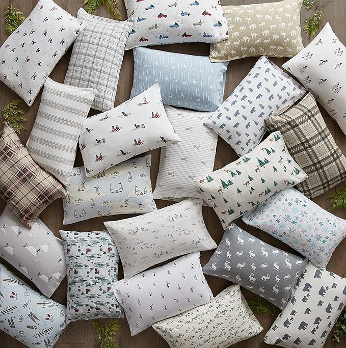 Eddie Bauer - Queen Sheets, Cotton Flannel Bedding Set, Brushed For Extra Softness, Cozy Home Decor (Snow Days, Queen)