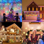 Christmas Snowflake Icicle Lights - Connectable 40ft 360 LEDs Multicolor/Warm White 20 Color Changing Waterproof Outdoor LED Christmas Lights With RF Control for House Curtain, Eaves, Xmas Decorations