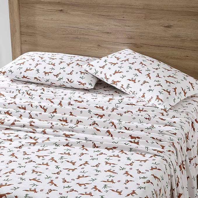 Eddie Bauer- Twin XL Sheet Set, Cotton Flannel Bedding Set, Brushed for Extra Softness, Cozy Home Décor (Fox Trail Orange, Twin XL)