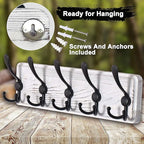 Dseap Coat Rack Wall Mounted - 5 Tri Hooks, Heavy Duty, Wooden Wall Coat Hanger Coat Hook for Clothes Hat Jacket Clothing, White & Black, Pack of 2