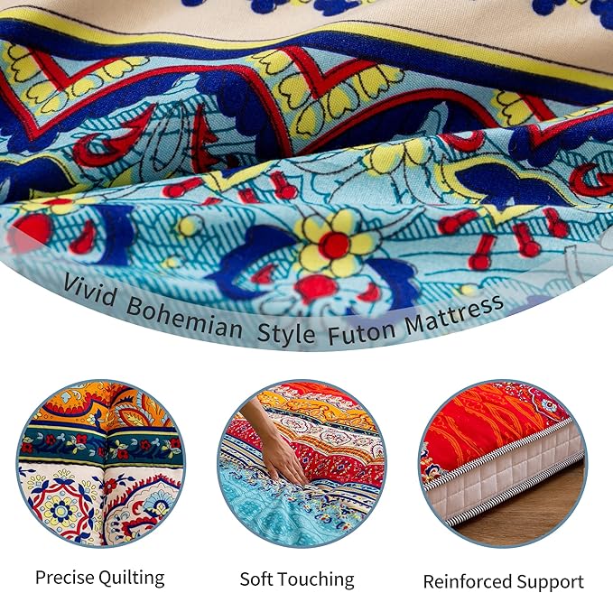 MAXYOYO Twin Size Futon Floor Mattress Shikibuton Sleeping Mats for Adults, Floor Futon with High-Density Foam, Portable Mattress for Living Room, Guest Room, Bohemian A
