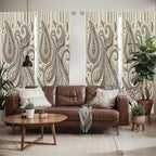 Ambesonne Paisley Window Curtains Pack of 2, Delicate Bohemian Leafy Motives on Stripes in Neutral Muted Colors, Lightweight Set with Rod Pocket, 4 Panels of - 28" x 84", Warm Taupe Ivory and Sepia