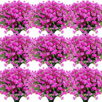 Hoteam 40 Bundles Outdoor Artificial Flowers Plants UV Resistant Outside Faux Flowers Plastic Fake Plants Outdoor Summer Fall Four Seasons Decoration Shrubs Garden Porch, Purple Red