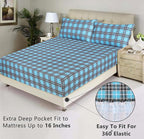 RUVANTI Flannel Sheets Queen Size - 100% Cotton Double Brushed Bed Sheets, Deep Pockets 16 Inches Queen Sheet Set, All Seasons Breathable & Extra Soft - Warm & Cozy, 4 Piece, Teal Plaid