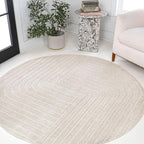 Eyely NCS101A-7R Scandinavian Odense Minimalist Angle Geometric Indoor Rug, Pet Friendly, Non-Shedding, Stain Resistant, Easy-Cleaning, Ivory/Cream, 7' Round, Indoor/Outdoor, Area Rug