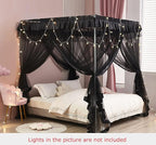 Mengersi Black Bed Canopy, 4 Corner Post Bed Canopy Curtains, Quick and Easy Installation for King Size Beds