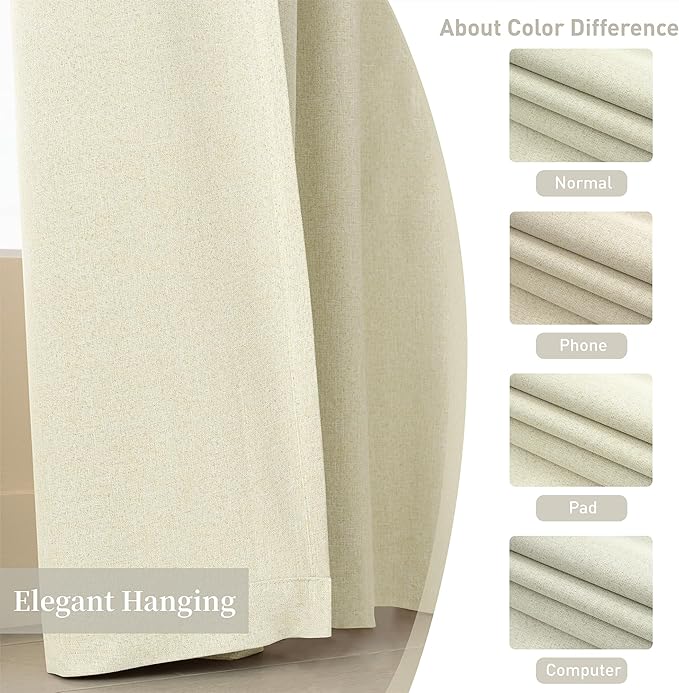 KangBang 100% Blackout Patio Door Curtains 84 Inch Wide, Pinch Pleat Modern Curtains for Cottage High Ceiling with Hooks, Faux Linen Textured Drapes Back Tab Rod Pocket 2 Panels,84Wx108L, Cream