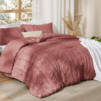 Bedsure Tufted Boho Comforter Set Queen Size - Grayish Pink Boho Bed Set, GentleSoft™ 3 Pieces Farmhouse Shabby Chic Embroidery Bedding, Gifts for Woman, Soft Jacquard Queen Comforter for All Seasons