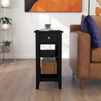 ChooChoo Side Table Living Room, Narrow End Table with Drawer and Shelf, 3-Tier Sofa End Table for Small Space, Black