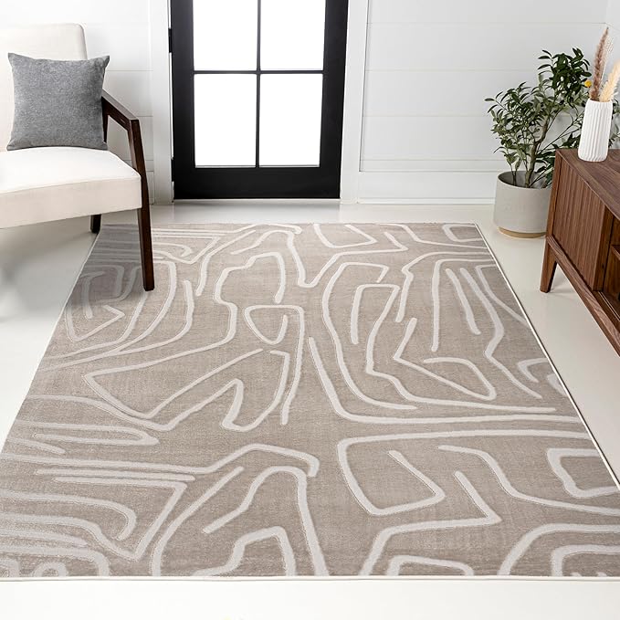 JONATHAN Y Graphic Lines High-Low Indoor Area Rug 3X5 Beige/Cream, Alcina Modern Scandinavian for Living Room, Bedroom, Kitchen, Easy-Cleaning, High Traffic, Pet-Friendly, Non-Shedding SND102A-3