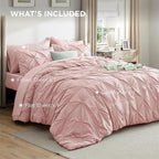Bedsure Full Comforter Set Pink - Bed in a Bag Full Size Bedding Set 7 Pieces, GentleSoft™ Pintuck Bed Set Gift for Family, Pinch Pleat All Season Comforter with Sheets, Pillowcases & Shams