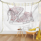 Lunarable Cartoon Tapestry, Shoes with Floral Pattern Teenage Girls Sneakers Flowers Birds Retro Urban, Wall Hanging for Bedroom Living Room Dorm Decor, 60" X 80", Rose White