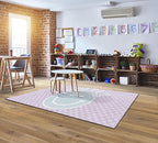 Flagship Carpets Schoolgirl Style Smiley on Lavender Checkerboard Educational Area Rug for Kids Room Seating Décor, Children's Classroom, Play Carpet for Teaching and Playroom, 5' x 7'6", Purple