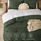 Bedsure King Comforter Set - Olive Green Comforter, Boho Tufted Shabby Chic Bedding for Kids, 3 Pieces Vintage Farmhouse Bed Set for All Seasons, Fluffy Soft Bedding with 2 Pillow Shams
