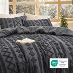 Bedsure Tufted Boho Comforter Set Full Size - Dark Grey Boho Bed Set, GentleSoft™ 3 Pieces Farmhouse Shabby Chic Embroidery Bedding, Gifts for Woman, Soft Jacquard Full Comforter for All Seasons