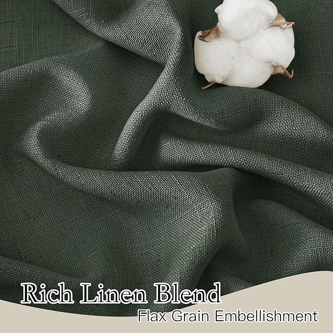 RYB HOME Olive Green Linen Sheer Curtains 84 inches, 2 Panels Rod Pocket Living Room Gauze Curtains Semi Sheer Light Filtering Drapes for Farmhouse Bedroom Office, W 52 x L 84