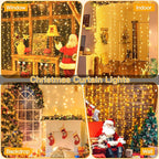 Ollny 2 Pack Curtain String Lights Warm White, 400LED 6.6x6.6ft Fairy Lights With Remote 8 Modes, Hanging Outdoor Waterproof, USB Power Wall for Bedroom Indoor Backdrop Window