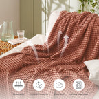 Bedsure Cooling Cotton Waffle Twin XL Blanket - Lightweight Breathable Blanket of Rayon Derived from Bamboo for Hot Sleepers, Luxury Throws for Bed, Couch and Sofa, Red Orange, 66x90 Inches