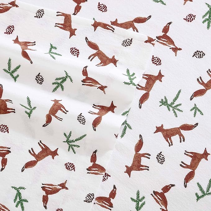 Eddie Bauer- Queen Sheet Set, Cotton Flannel Bedding Set, Brushed for Extra Softness, Cozy Home Décor (Fox Trail Orange, Queen)