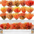 Mimorou 60 Bundle Fall Artificial Flowers Outdoor UV Resistant Autumn Orange Fake Plants Flowers Faux Plastic Greenery Decoration Shrub for Wedding Window Box Home Porch Fireplace Thanksgiving