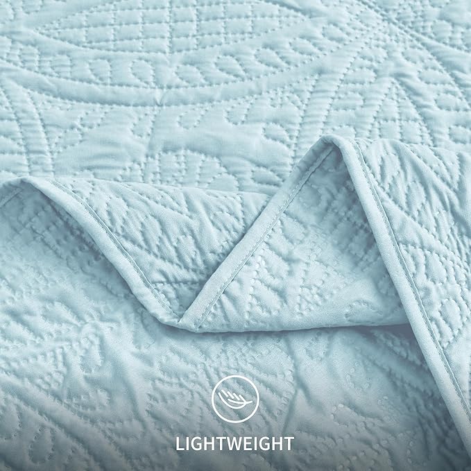 Love's cabin Quilts for Queen Bed Spa-Blue Bedspreads - Soft Bed Summer Lightweight Bedspread Comforter - Modern Style Coin Pattern Coverlet for All Season - 3 Pieces (1 Quilt, 2 Pillow Shams)