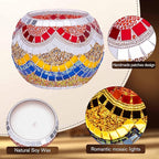 Rancco Handmade Mosaic Glass Tealight Candle Holder Set - 4 Pack with 10.5 oz Long-Lasting Soy Wax Scented Candles - Perfect Aromatherapy Gifts for Women, Moms, Birthdays, Spa Days, and Christmas