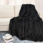 Tuddrom Decorative Extra Soft Faux Fur Blanket Queen Size 80" x 90",Solid Reversible Fuzzy Fluffy Cozy Plush Fleece Comfy Microfiber Fur Blanket for Couch Sofa Bed,Black
