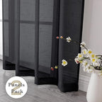 Aiyufeng Kirei Faux Linen Black Sheer Curtains 84 Inches Long 2 Panels, Light Filtering Slub Textured Breathable Rod Pocket Curtain Drapes for Farmhouse Living Room Bedroom, Each 40Wx84L Inch