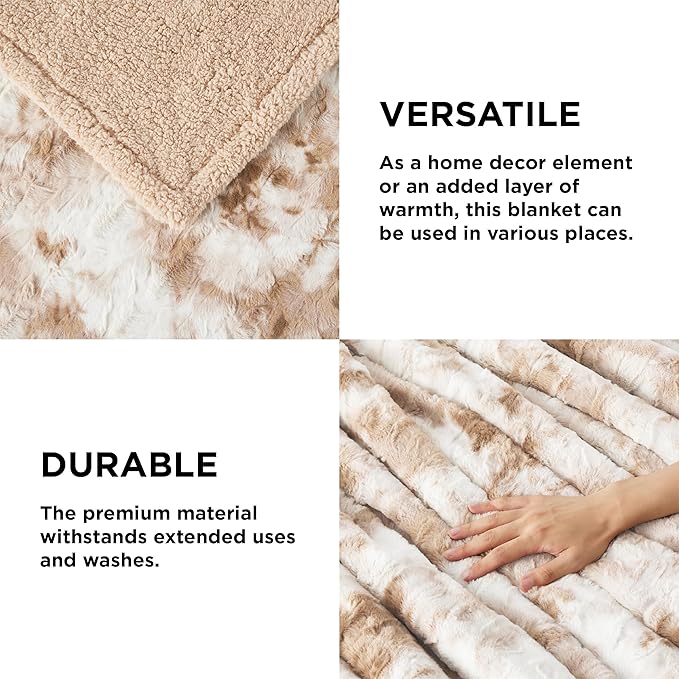 Bedsure GentleSoft Sherpa Fluffy Blanket Twin Size - Fleece Warm and Cozy Throw for Women Gift, Plush & Fuzzy Faux Christmas Fur Blanket for Couch, Bed Decor, Tie Dye Design, Beige, 60x80 Inches