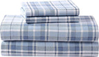 Laura Ashley - Flannel Sheets King Size, Anti-Pilling & Wrinkle Resistant Cotton, Touchably Soft for All-Season Comfort - Bed Sheets with Matching Pillowcases & Fitted Sheet (Mulholland Plaid Blue)