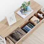 Yaheetech Console Table with Drawer, Narrow Sofa Table with Storage Shelves for Living Room, 3-Tier Entryway Tables with Metal Frame, Light Oak